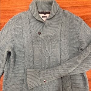 Tommy Hilfiger Men's Blue Cable Knit V-Neck Sweater